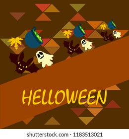 Halloween autumn fallen leaves cauldron witch bat spirit vector