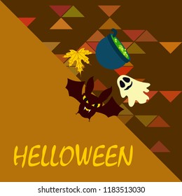 Halloween autumn fallen leaves cauldron witch bat spirit vector
