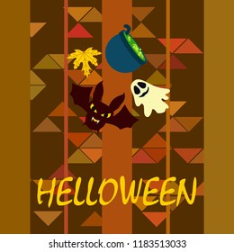 Halloween autumn fallen leaves cauldron witch bat spirit vector