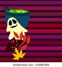 Halloween autumn fallen leaves cauldron witch bat spirit vector