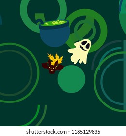 Halloween autumn fallen leaves cauldron witch bat spirit vector