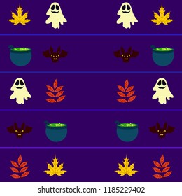 Halloween autumn fallen leaves cauldron witch bat spirit vector