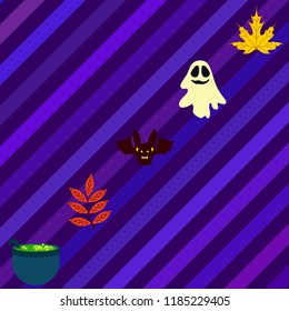 Halloween autumn fallen leaves cauldron witch bat spirit vector