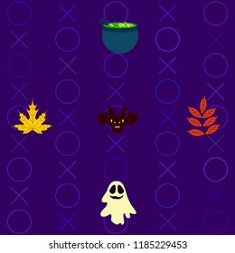 Halloween autumn fallen leaves cauldron witch bat spirit vector