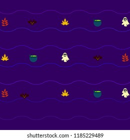 Halloween autumn fallen leaves cauldron witch bat spirit vector