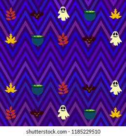Halloween autumn fallen leaves cauldron witch bat spirit vector