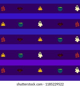 Halloween autumn fallen leaves cauldron witch bat spirit vector