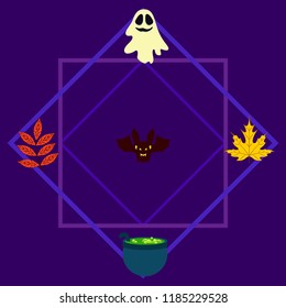 Halloween autumn fallen leaves cauldron witch bat spirit vector