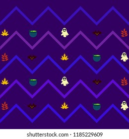 Halloween autumn fallen leaves cauldron witch bat spirit vector