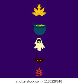 Halloween autumn fallen leaves cauldron witch bat spirit vector