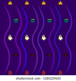 Halloween autumn fallen leaves cauldron witch bat spirit vector