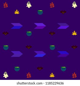 Halloween autumn fallen leaves cauldron witch bat spirit vector