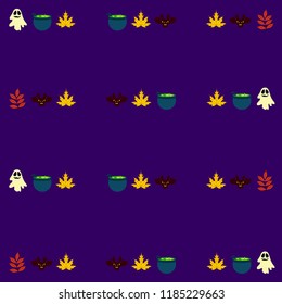 Halloween autumn fallen leaves cauldron witch bat spirit vector
