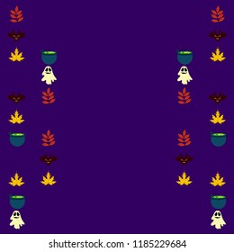 Halloween autumn fallen leaves cauldron witch bat spirit vector