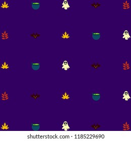 Halloween autumn fallen leaves cauldron witch bat spirit vector