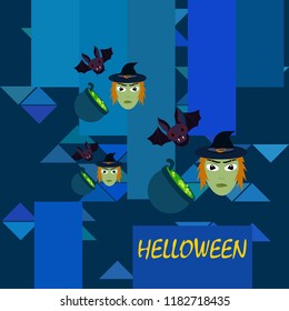 Halloween autumn fallen leaves mask witches bat vector