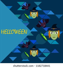 Halloween autumn fallen leaves mask witches bat vector