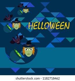 Halloween autumn fallen leaves mask witches bat vector