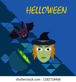 Halloween autumn fallen leaves mask witches bat vector