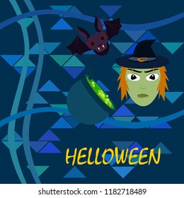 Halloween autumn fallen leaves mask witches bat vector