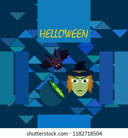 Halloween autumn fallen leaves mask witches bat vector