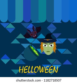 Halloween autumn fallen leaves mask witches bat vector