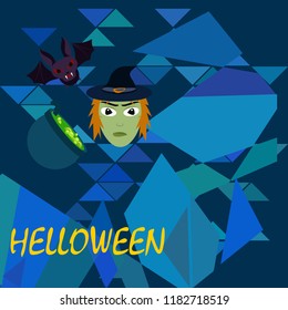 Halloween autumn fallen leaves mask witches bat vector