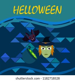 Halloween autumn fallen leaves mask witches bat vector