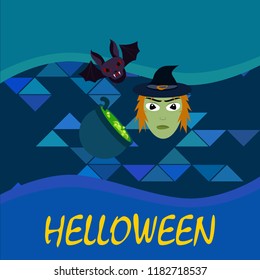 Halloween autumn fallen leaves mask witches bat vector