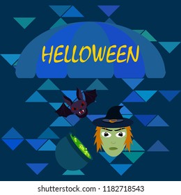 Halloween autumn fallen leaves mask witches bat vector