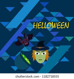 Halloween autumn fallen leaves mask witches bat vector