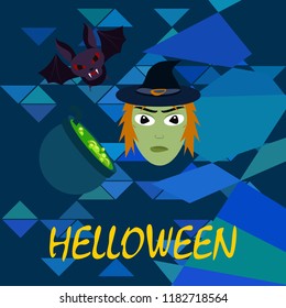 Halloween autumn fallen leaves mask witches bat vector