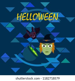 Halloween autumn fallen leaves mask witches bat vector
