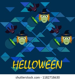 Halloween autumn fallen leaves mask witches bat vector