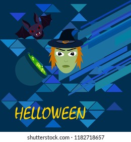 Halloween autumn fallen leaves mask witches bat vector