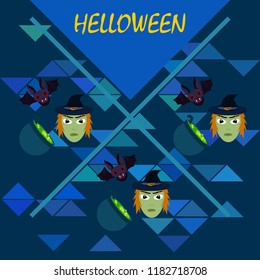Halloween autumn fallen leaves mask witches bat vector