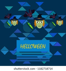 Halloween autumn fallen leaves mask witches bat vector