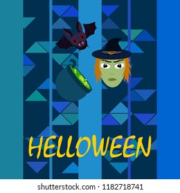 Halloween autumn fallen leaves mask witches bat vector