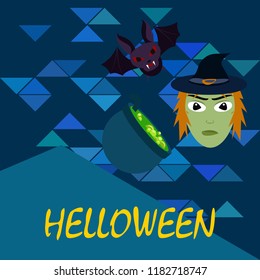 Halloween autumn fallen leaves mask witches bat vector