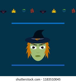 Halloween autumn fallen leaves mask, witch and bat vector