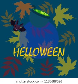 Halloween autumn fallen leaves mask witches bat vector
