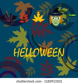 Halloween autumn fallen leaves mask witches bat vector