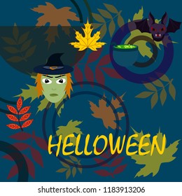 Halloween autumn fallen leaves mask witches bat vector