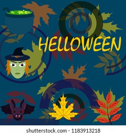 Halloween autumn fallen leaves mask witches bat vector