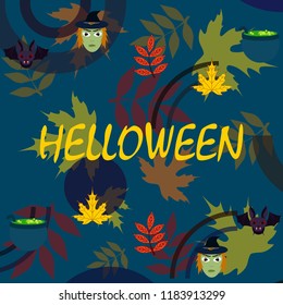 Halloween autumn fallen leaves mask witches bat vector