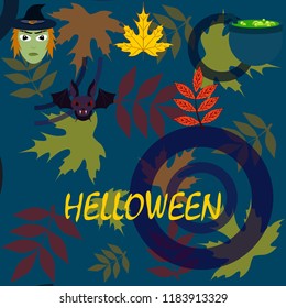 Halloween autumn fallen leaves mask witches bat vector