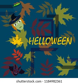 Halloween autumn fallen leaves mask witches bat vector