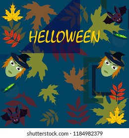 Halloween autumn fallen leaves mask witches bat vector