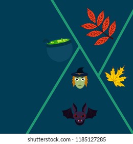 Halloween autumn fallen leaves mask witches bat vector