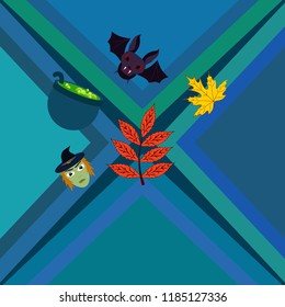 Halloween autumn fallen leaves mask witches bat vector